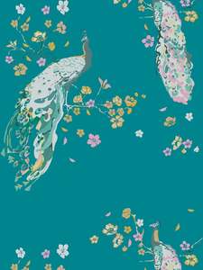 Majestic Peacock & Blossom Wallpaper - House of Turnowsky - Turquoise