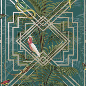 Sample - Akello - Tropical Art Deco Wallpaper - Turquoise