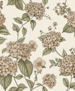 Hortensia - Hydrangea Wallpaper - Coral/Green