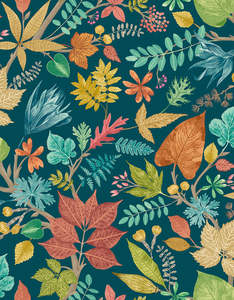Purple Wallpaper: Lush Leaves Wallpaper - Ohpopsi - Teal and Corn