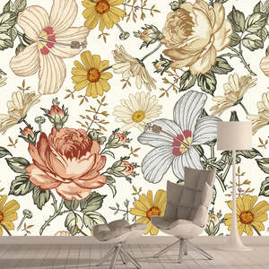 Murals 1: Boho Hibiscus - Custom Sized Wallpaper Mural (per m2)