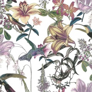 Hummingbird Floral Wallpaper - White
