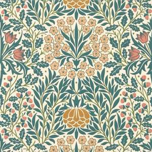 Floral Wallpaper: Daisy & Oak Wallpaper - Madder / Teal