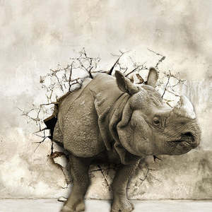 Rhino Breakthrough - Custom Sized Wallpaper Mural (per m2)
