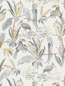 Clearance: Jungle Birds Vinyl Wallpaper - White/Grey