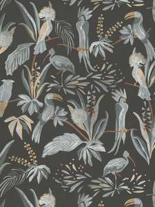 Clearance: Jungle Birds Vinyl Wallpaper - Black/Grey