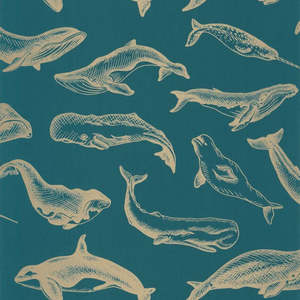 Clearance: Whale Done Wallpaper - Turquiose Gold