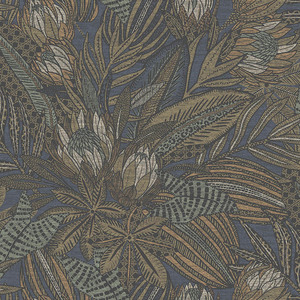 Holden Decor: Sample - Susara - Protea Floral Metallic Wallpaper - Navy- Discontinuing