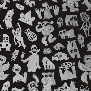 Sample - Love Machine 'Foil Print' by Bas Kosters Wallpaper - Silver on Black