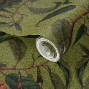 Sample - Retro Fantail NZ Inspired Wallpaper - Green