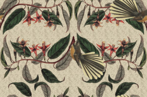 Sample - Retro Fantail NZ Inspired Wallpaper - Buff