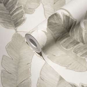 Instock Wallpaper: Bali Fronds Wallpaper - Grey - EXTRA WIDE