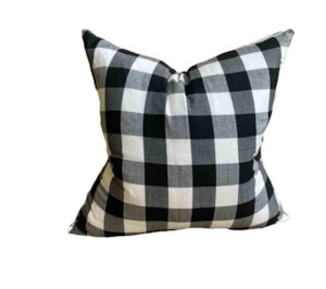 Steel Letters Numbers: BLACK & WHITE PLAID CUSHION w Feather Inner