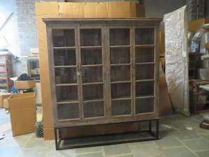 Wood And Glass Display Cabinet On Metal Frame