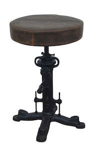 Chairs: Distressed Leather Adjustable Stool With X Feet