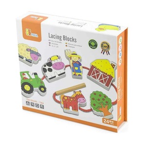 Kids Umbrellas: Wooden Farm Animals Lacing Blocks