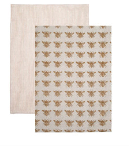 Honey Bee Tea Towel S/2 Mustard