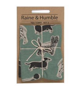 Kitchen Linen: Woof Tea Towel Pack S/2 Aqua Storm