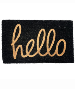 Black Hello Coir Doormat