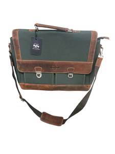 Canvas & Leather Laptop Bag - Olive