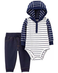 Kids Clothing In Stock: Carters Baby 2-Piece Striped Hooded Bodysuit Pant Set