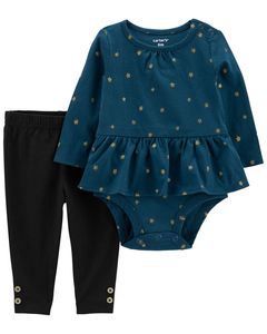 Girls Clothing In Stock: Carters Baby 2 Piece Glitter Peplum Bodysuit Pant Set