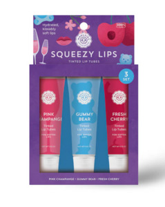 Novelty Lip Balm: Squeezy Lip Tint Tube Pink Champange Gummy Bear Fresh Cherry