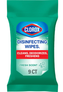 Clorox Disinfecting Wipes on the Go Bleach Free Travel Wipes, Fresh Scent, 9 Count