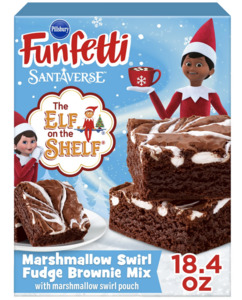 Christmas In Stock 1: Pillsbury Funfetti The Elf on the Shelf Marshmallow Swirl Fudge Brownie Mix, 18.4 oz Box