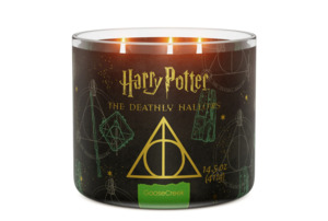 Three Wick Candle: Goose Creek Harry Potter Deathly Hallows 3-wick Ancient Cedar, Forest Pine, Eucalyptus Mist & Forbidden Moss Scented Jar Candle, 14.5oz