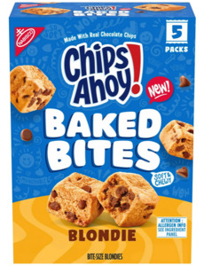 Snacks: CHIPS AHOY! Chocolate Chip Cake Bites, Baked Blondie, 5 - 1.5 oz Packs Shelf Stable Cardboard Box