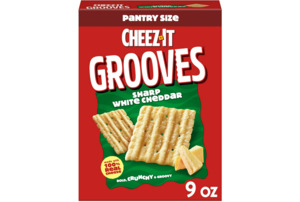 Snacks: Cheez-It Grooves Sharp White Cheddar Crunchy Cheese Crackers, Snack Crackers, 9 oz