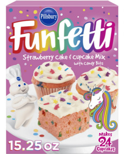 Baking: Pillsbury Funfetti Strawberry Cake Mix with Candy Bits, 15.25 oz Box