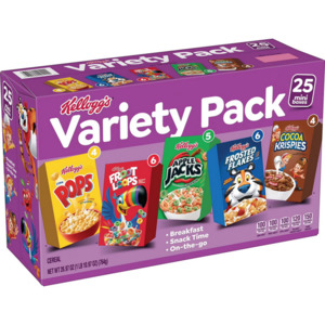 Kellogg's Assorted Cereal Variety Pack, 25 pk