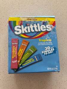 Clearance: ** Damaged Packaging ** Skittles Zero Sugar Variety Pack Singles-to-Go Powdered Drink Mix, Tropical, 30 Count Packets