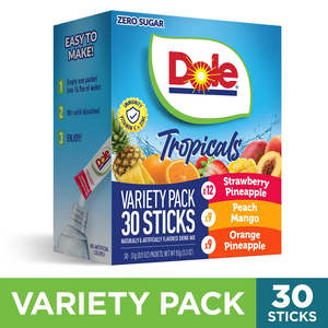 Drinks: Dole Powdered Drink Mix Variety Pack, Orange Pineapple, Peach Mango, Strawberry Pineapple, Sugar-Free, 30 Count