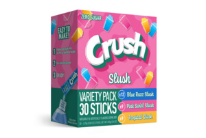 Drinks: Crush Slush Powder Drink Mix Variety Pack, Blue Razz, Pink Swirl & Tropical, 30 Sticks