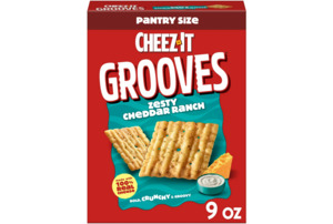 Snacks: Cheez-It Grooves Zesty Cheddar Ranch Cheese Crackers, Crunchy Snack Crackers, 9 oz
