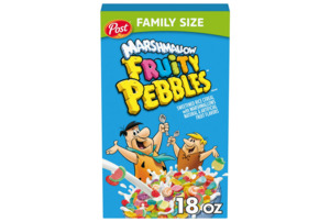 Post Marshmallow Fruity PEBBLES Breakfast Cereal, Gluten Free with Marshmallows, 18 oz