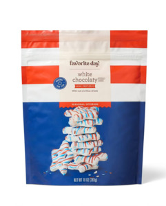 Vanilla Fudge Dipped Mini Pretzels with Red & Blue Drizzle - 10oz - Favorite Day