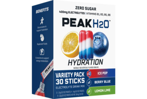 Drinks: Peak H2O Hydration Electrolyte Drink Mix Variety Pack, Sugar-Free, 30 Count