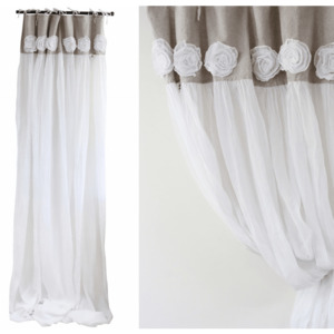 Cotton Curtain with White Rose & Linen Header The Joneses Home Staging