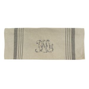 Monogram Tea Towel Natural Linen with Pale Grey Stripe