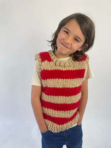 // SAMPLE // Kids Striped Jumper // Red/Latte // Chunky Funky Merino // Size 6-7
