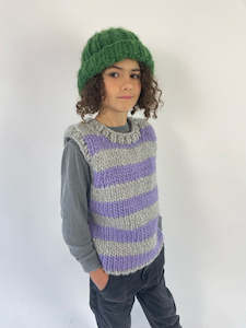 Kiddies: // SAMPLE // Kids Striped Jumper // Lilac/Grey // Chunky Funky Merino // Size 8-9
