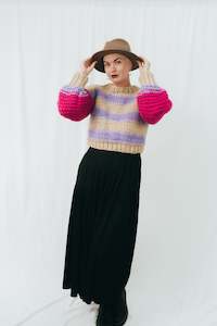 Samples Scrappy Kits: // SAMPLE // Cocoon Crop Jumper // Fuchsia/Latte/Lilac // Chunky Funky Merino // Size 10-12