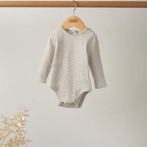 Mamas and Papas Organic Cotton Ribbed Long Sleeve Bodysuit - Oatmeal