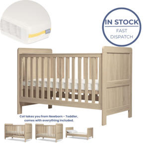 Cots Mattresses: Mamas and Papas Atlas Light Oak Cot + Mattress Bundle