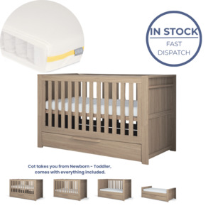 Cots Mattresses: Mamas and Papas Franklin Oak - Cot + Mattress Bundle