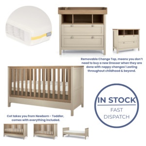 Furniture Bundle: Mamas and Papas Harwell Cashmere Bundle - Cot + Dresser + Mattress